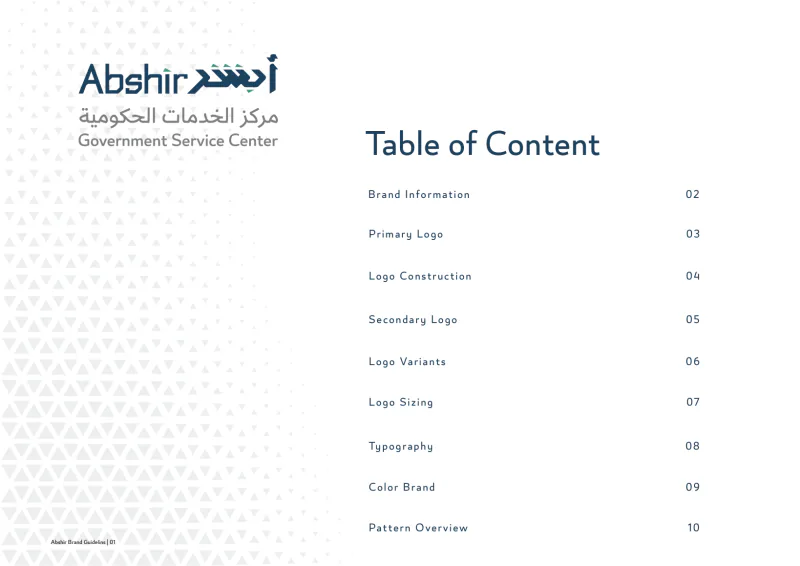 Abshir — Brand Guidelines, plate 2 of 12: Table of Content